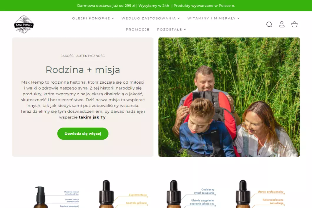Max Hemp - olejki konopne CBD - zrzut ekranu