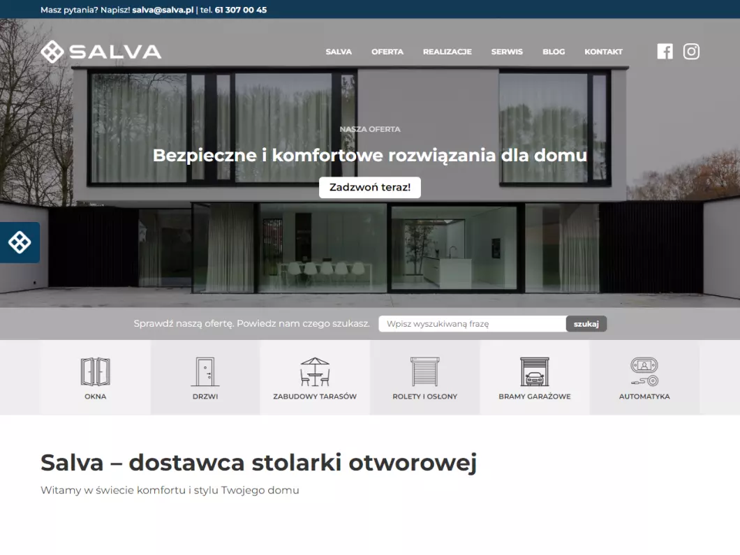 Salva - dostawca stolarki otworowej - zrzut ekranu