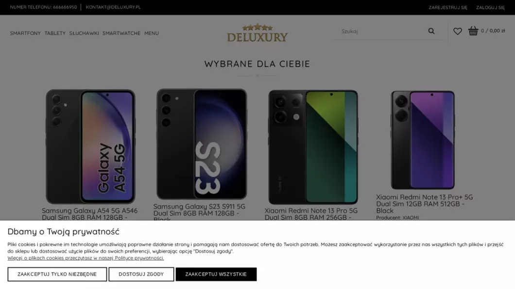 Sklep z telefonami - Deluxury.pl - zrzut ekranu