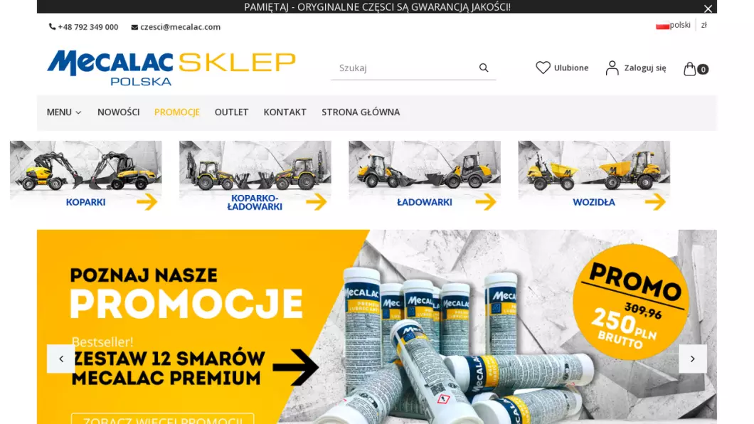 Części do koparek, koparko-ładowarek, ładowarek | Sklep internetowy Mecalac - zrzut ekranu