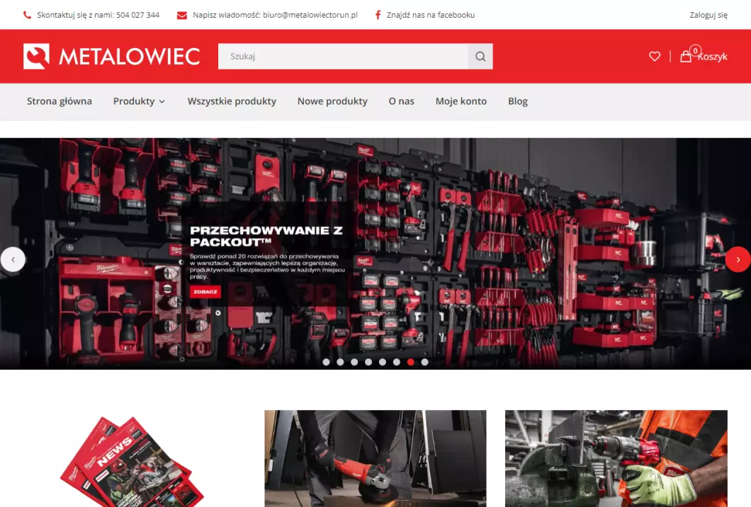 Sklep Metalowiec Toruń - dystrybutor narzędzi Milwaukee - zrzut ekranu