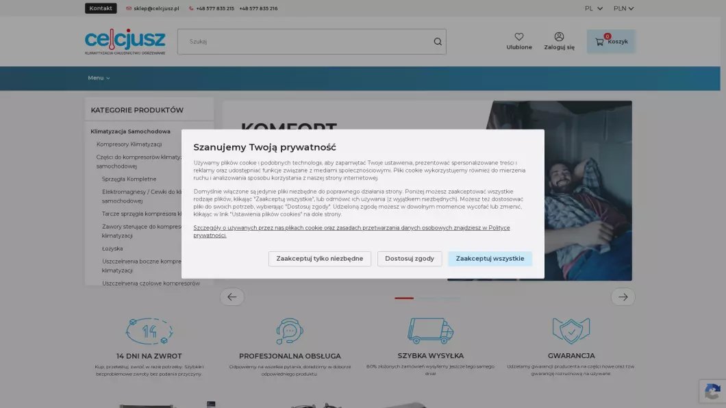 Części do klimatyzacji samochodowej | Sklep internetowy Sklepcelcjusz.pl - zrzut ekranu
